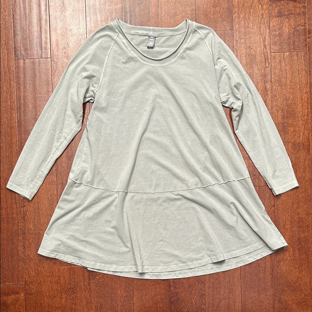 Ischiko Muted Sage Green Long Sleeve Lagenlook Mini Tunic Dress, Size Med (6/8)